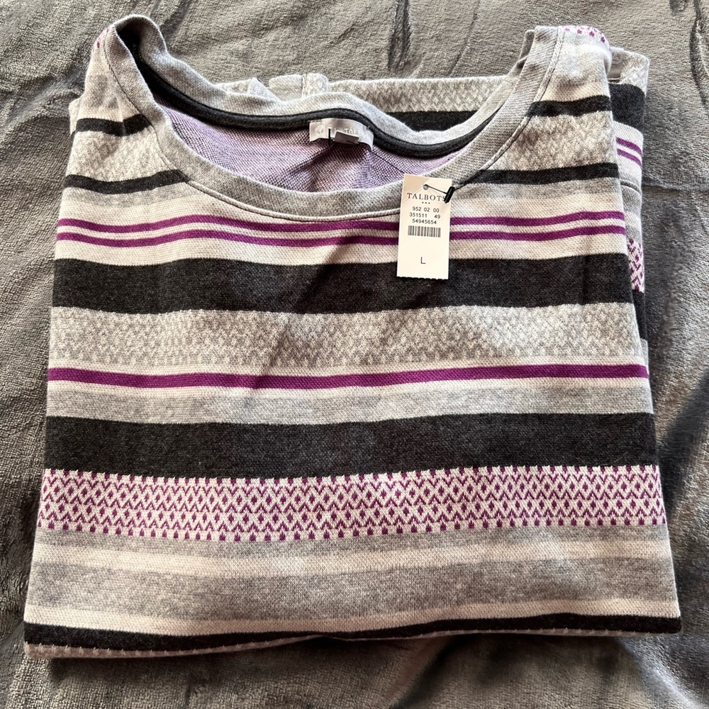 Talbots Gray and Purple Striped Knit Top.. NEW WITH TAGS